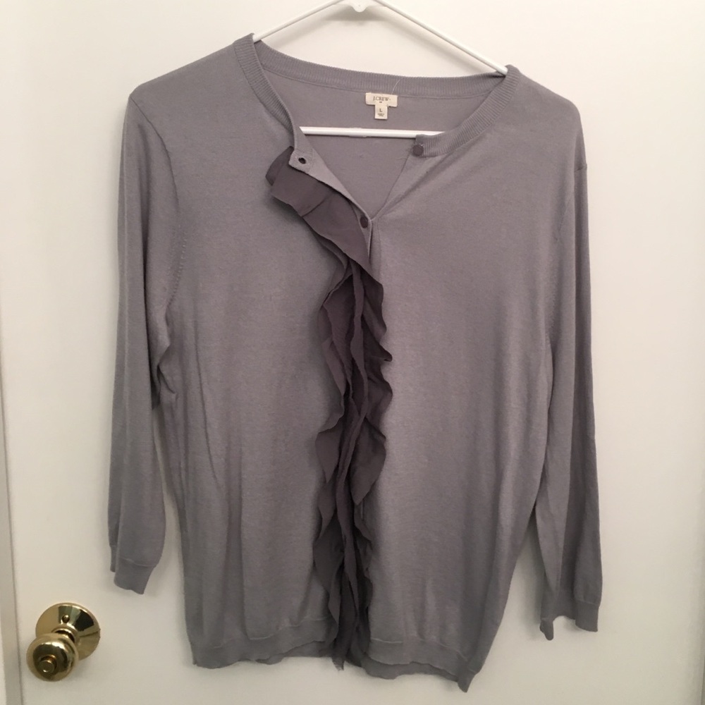Gray Jcrew factory ruffle cardigan. Never worn